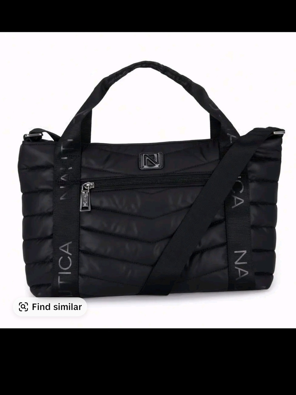 Brand New Nautica Black Quilted Nylon Satchel with Crossbody Strap